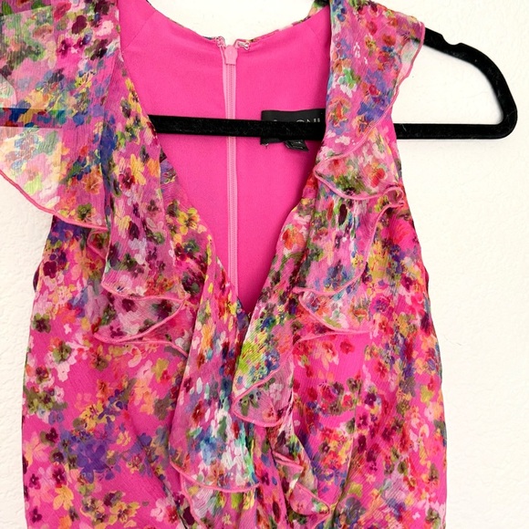 Saloni Silk Floral Pink Ruffle Midi Dress - Picture 6 of 11